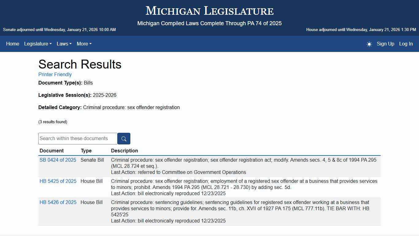Search Results - Michigan Legislature